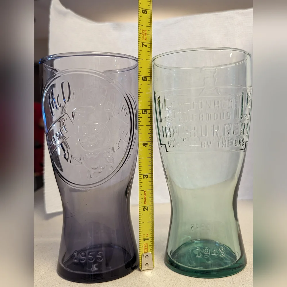 McDonald's Vintage Ad style glasses set of 2 purple and green